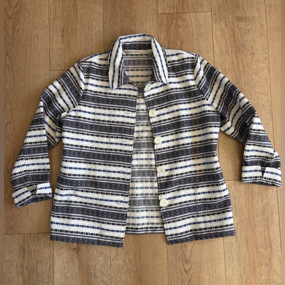 Draper’s & Damon’s Blue Stripe Textured Jacket Medium Coastal Chic